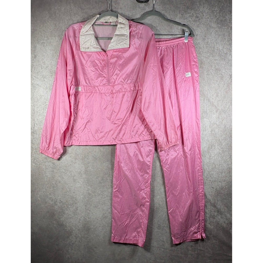 Vintage‎ Nike Tracksuit Women Medium Pink 90s Windbreaker Set Pants Jacket Retro